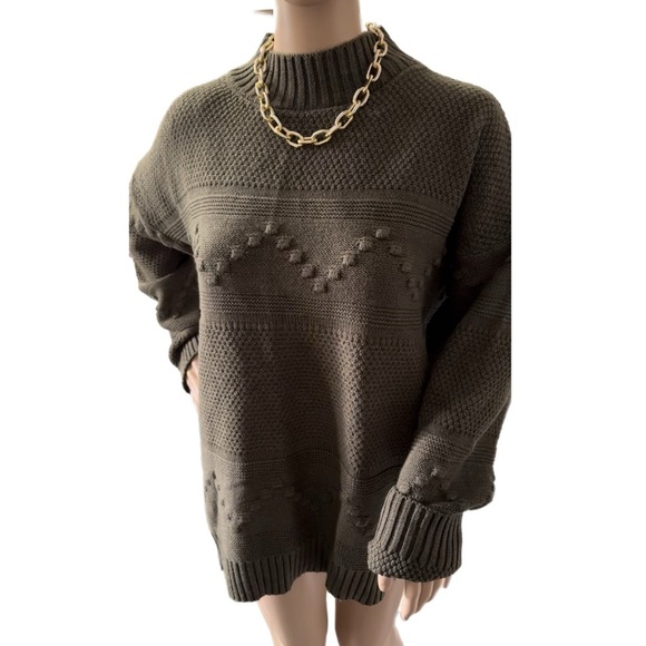 New Women’s Pink Clover Gabriel Mock Neck Textured Sweater Olive Green Size XL - Picture 7 of 11